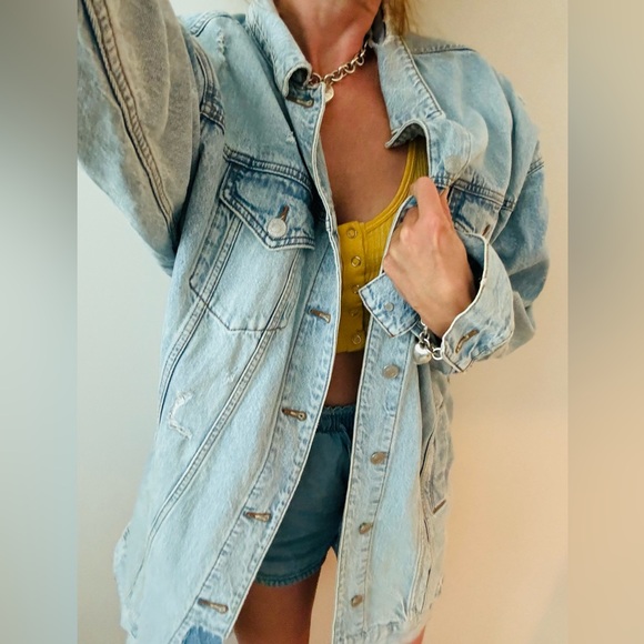 Womens extra long oversized Blue Denim jean Jacket - Picture 1 of 12